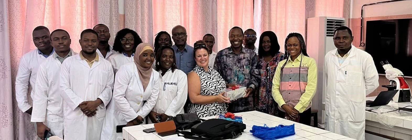 Danielle Lee Davis with pathology residents at Cocody University in Abidjan, Côte d'Ivoire